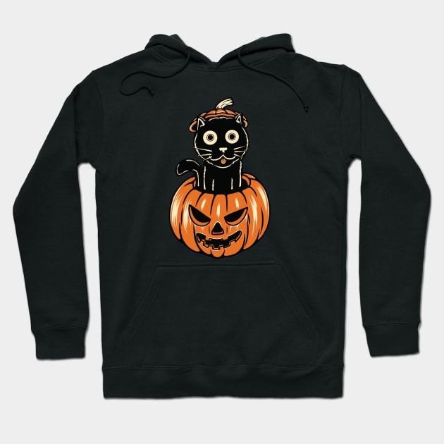 Funny Black Cat Halloween: Meow Pumpkin Hoodie by POD Anytime